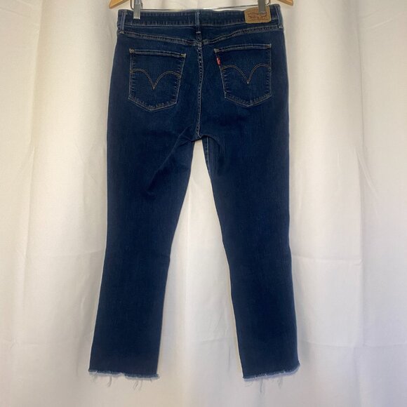 Levis Classic Mid Rise Skinny Jeans Womens 14 Raw Hem MedWash Denim Stretch EUC - Picture 2 of 12